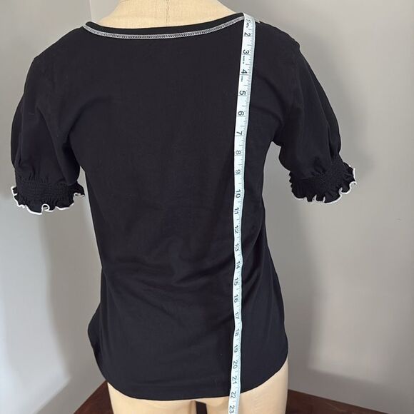 LOFT Outlet Short Puff Sleeve Black Cotton Top Size XS - Picture 5 of 9